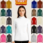 LADIES WOMENS POLO NECK ROLL NECK TURTLE NECK PLAIN JUMPER TOP LONG SLEEVE 8-26