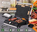 DSP 2200W Contact Grill Panini Press Sandwich Maker Opens 180° Non-Stick Plates