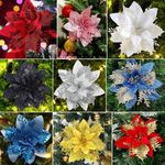 10pcs Christmas Glitter Poinsettia Flowers on Clip Tree Wreath Xmas Decorations