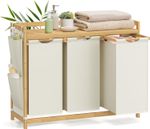 150L Laundry Basket 3 Compartments with Shelf Bamboo Laundry Sorter