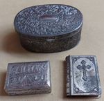 Selection of Vintage Silver Tone Trinket Boxes Inc Silverplate Religious Etc