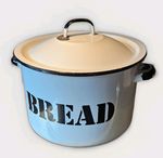 Vintage Enamel Bread Bin Polish Kitchenalia White & Black with Lid 10" High