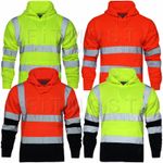 Hi Viz Vis High Visibility Jacket Pullover Hoodie Work Hooded Fleece Sweatshirt