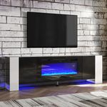 70inch TV Stand Cabinet with 36" Electric Fireplace & 12 LED Lights Furniture UK