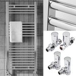 Bathroom Heated Towel Rail Chrome Straight Radiator Ladder Warmer & Valve Set