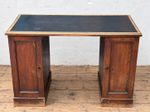 Antique 19th Century Mahogany Pedestal Writing Desk Black Leather Top