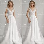 Lace Wedding Dress Cap Sleeves White Iovry Tulle Eleagnt Classic Bridal Gowns
