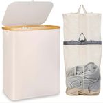 Large Laundry Basket with Detachable Mesh Bag Bamboo Trim Dirty Clothing Storage