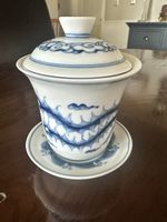 Chinese Porcelain Blue And White Gaiwan Tea Vulnerable Lid And Saucer