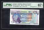 Northern Ireland £5 Pounds 2008 ,P-83a Very Low Serial number PMG EPQ 67