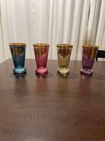 Four Different Colored Vintage Gold Gilded Glass Cups