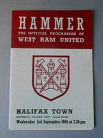 West Ham Halifax Town League Cup 2nd Rd 3rd September 1969 Mint Condition
