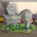 Aquarium Rock Cave Ornament Synthetic Polyresin Decoration Grey/Green