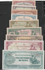 Burma MONEY 1942-1944 ISSUED JAPANESE OCCUPATION  9 - NOTES SET, AU/UNC