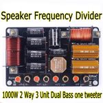 1000W 2 Way 3 Unit Dual Bass High-Low Speaker Frequency Divider Crossover Filter