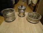 3 x Shanghai Tang Silver Plate - Candle, Wine Champagne Bottle Holder / Coaster