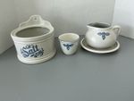 Pfaltzgraff Yorktown Blue “SALT” Crock – 6” Wide, Gravy Boat/Saucer, Custard Cup
