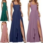 Women's Chiffon Bridesmaid Dresses Long A Line Pleated Formal Evening Dress
