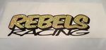 REBELS RACING oval stock car vinyl sticker logo glitter gold and black 180x50mm