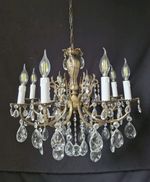 Vintage Antique Chandelier French Brass & Crystals Ceiling Light 8 Arms Ø 57 cm