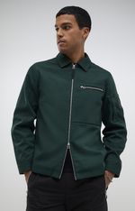 River Island Mens Shacket Green Twill Two-Way Zip Collared Outerwear Top