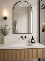 Modern Black Metal Framed Arched Bathroom Wall Mirror 70 x 50 cm Vertical