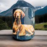 Cup Of A Brown Rhodesian Ridgeback Sitting Down. Black Background.