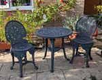 Verdigris / Dark  Green 3-Piece PLASTIC Bistro Set Round Table & 2 Chairs, USED,