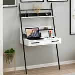 Hang Wall Mounted Home Office Study Desk With Floating Shelve - White Black