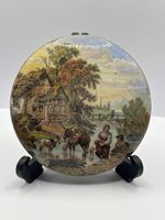 Old Prattware lid, victorian pot lid. Fording the stream, Pratt lid