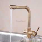 Antique 3 Way Swivel Spout Dual Handles Kitchen Taps Sink Faucet Pure Water Tap