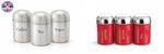 3 Piece Stainless Steel Tea Coffee Sugar Canister Set – Brushed Steel Dome Lid K