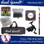 2.1m Fishing Rod Set Telescopic Fiberglass Rod and Spinning Reel Baits Hooks Bag