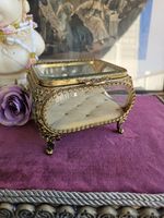 Vintage Ormolu Jewelry Box, Beveled Glass!