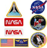 8Pcs Iron on Patches Us Flag NASA Logo 100th Space Shuttle Mission Military