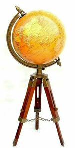 Nautical 8" World globe with wooden Table tripod stand Antique style Decor