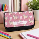 Personalised Kids Pencil Case with Name - Pink Unicorn Print School Zip Pouch