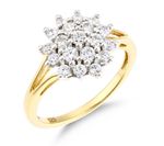 9ct Yellow Gold on Silver 1.00ct Simulated Diamond Cluster Ring size J to V