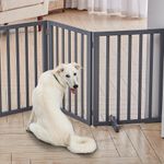 3 Panels Foldable Pet Gate Play Pen Wooden Divider Fences Barrier Doorway Grey