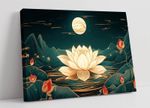 WHITE LOTUS FLOWER IN THE MOONLIGHT FRAMED CANVAS WALL ART PICTURE PRINT