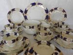 ANTIQUE VINTAGE DIAMOND CHINA 21 PIECE TEA SET  FOR SIX HAND PAINTED C1910-1919