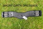 ANATOMICAL NON ELASTIC SHORT GIRTH SOFT PADDED BLACK AND BROWN LEATHER DRESSAGE
