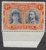 SG 140 Rhodesia 1910-13. 4d black & orange. A fine fresh lightly mounted mint...