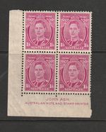 Australia 1937/49 P13.5 x 14, 1/4 deep magenta imprint block 4 UM/MNH, SG 175a