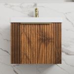 Fluted 500mm Bathroom Vanity Unit Basin Wall Hung Cupboard Soft Close Walnut