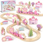 Lehoo Castle Wooden Train Set for Girls Ages 3+, 38-Piece Unicorn Gifts