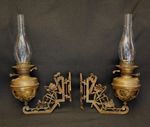Antique Art Nouveaux Brass Oil Lamp Sconces
