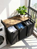 NEW Laundry Basket with 3 Compartments Laundry Hamper 120 L Shelf
