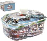 Coastal Theme Butter Dish With Lid Heavy China Tableware Harbour Scene Boxed