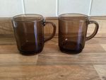 Vintage set of 2 Cups Mugs Duralex France Brown Smoked Glass 1970s Retro